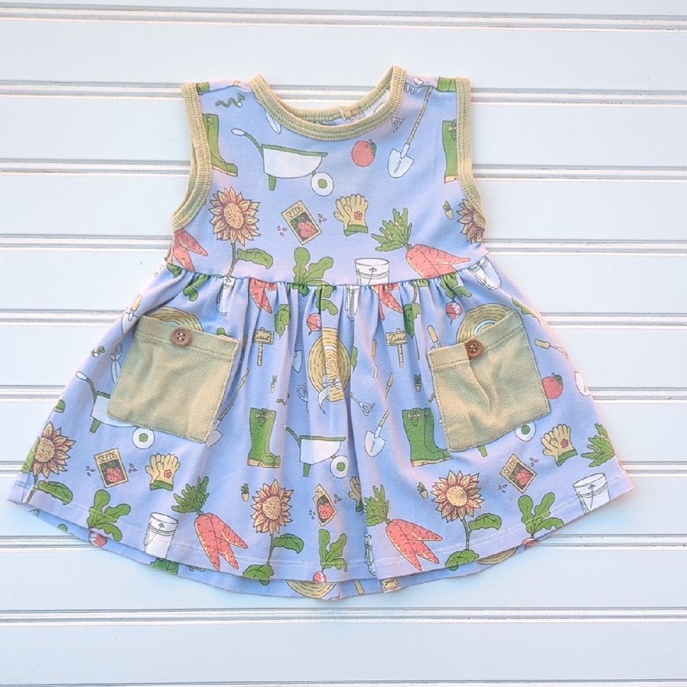 Adorable Garden Print Kids Casual Dress Bamboo Cotton Blend